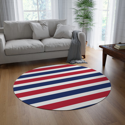 Red, White and Blue Stripe Round Rug 60 Inch Patriotic Area Rug