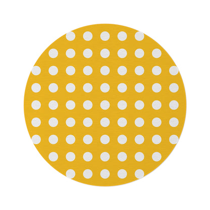 Yellow Polka Dot Round Rug 60 Inch White Dot Area Rug Bright Colorful Room Decor