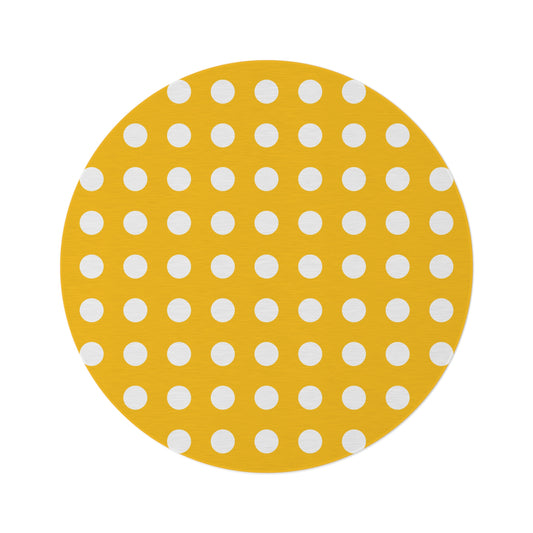Yellow Polka Dot Round Rug 60 Inch White Dot Area Rug Bright Colorful Room Decor