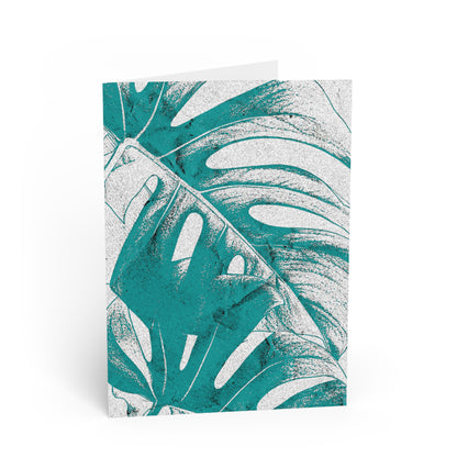Monstera Leaf Deep Aqua Note Card