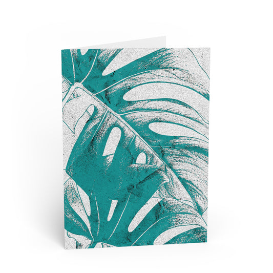Monstera Leaf Deep Aqua Note Card