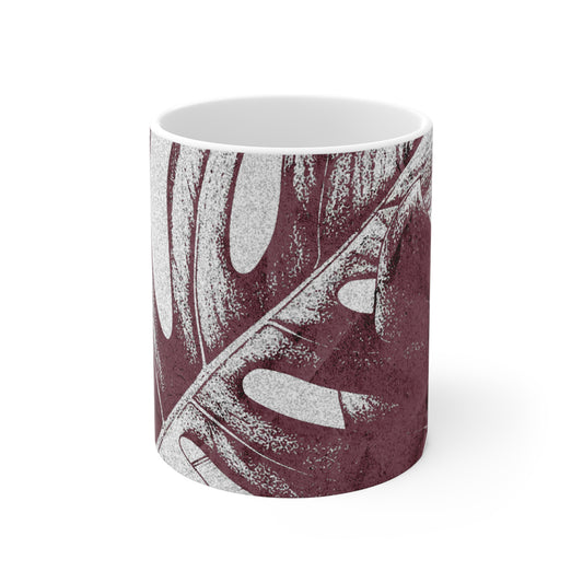 Monstera Leaf Mauve and White Mug