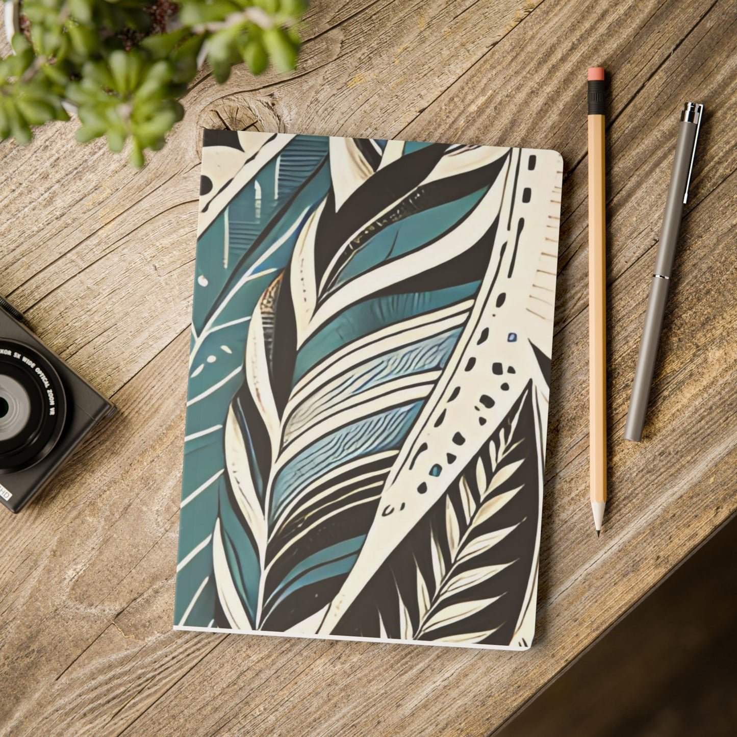 Botanical Leaves Blue Green A5 Lined Journal