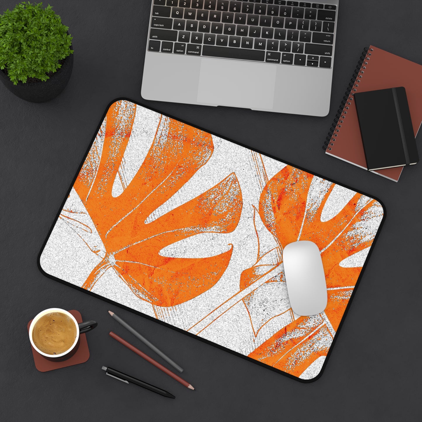 Monstera Leaf Tangerine Desk Pad