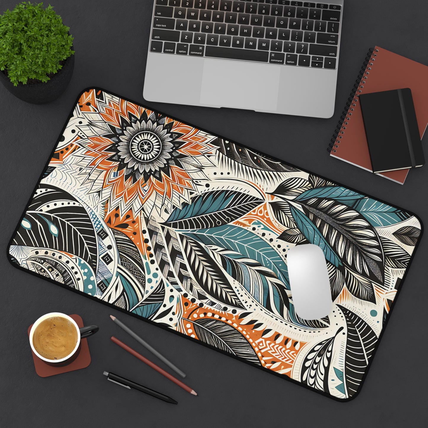 Botanical Leaves Blue Desk Pad