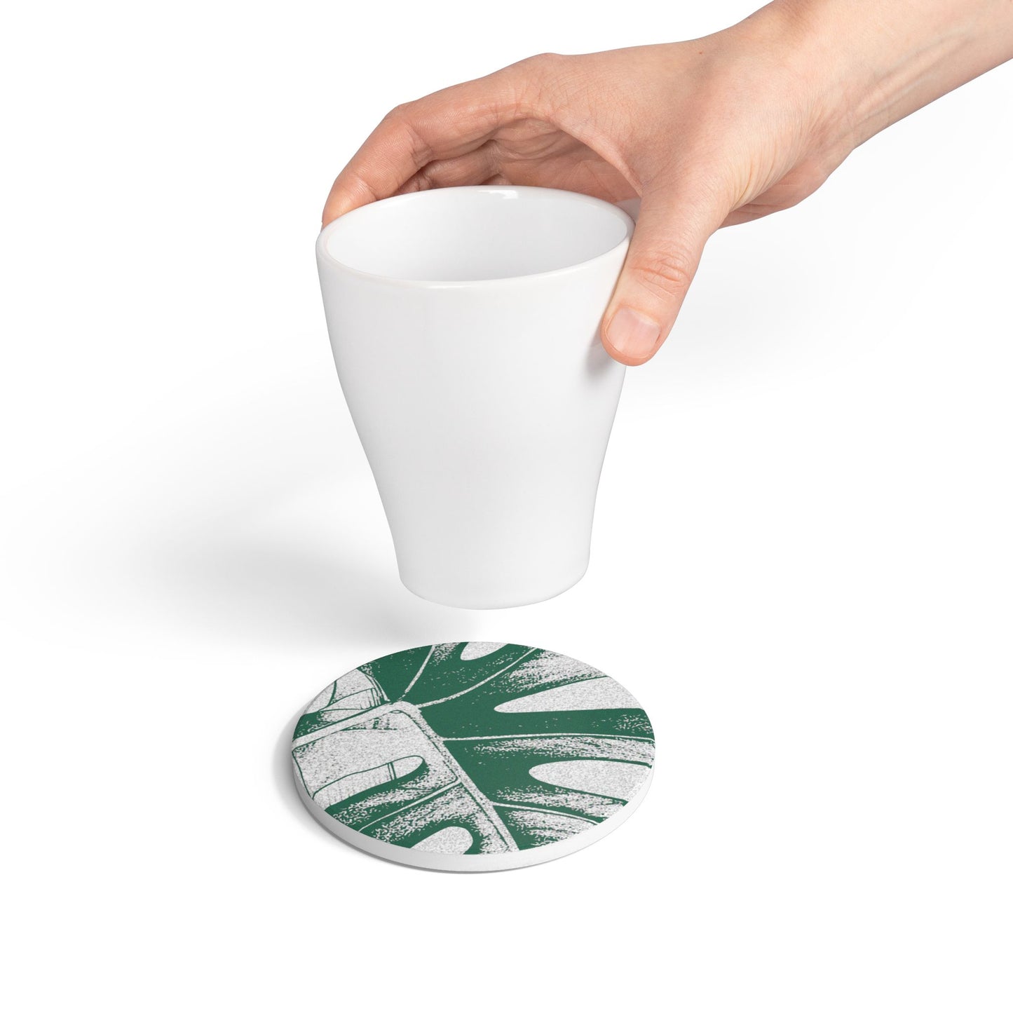 Monstera Leaf Green Ceramic Coaster Botanical Drink Coaster