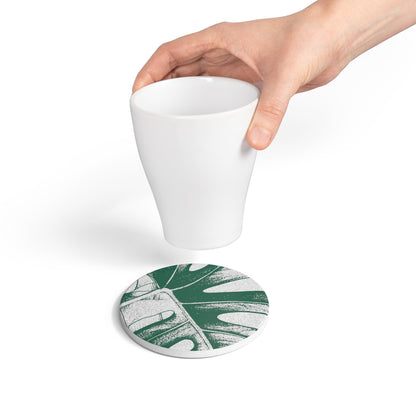 Monstera Leaf Green Ceramic Coaster Botanical Drink Coaster