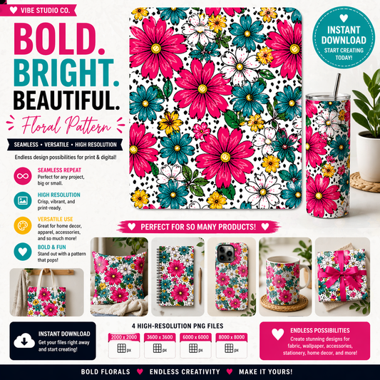 Bold Flower Seamless Pattern PNG 8000x8000 Repeat Tile