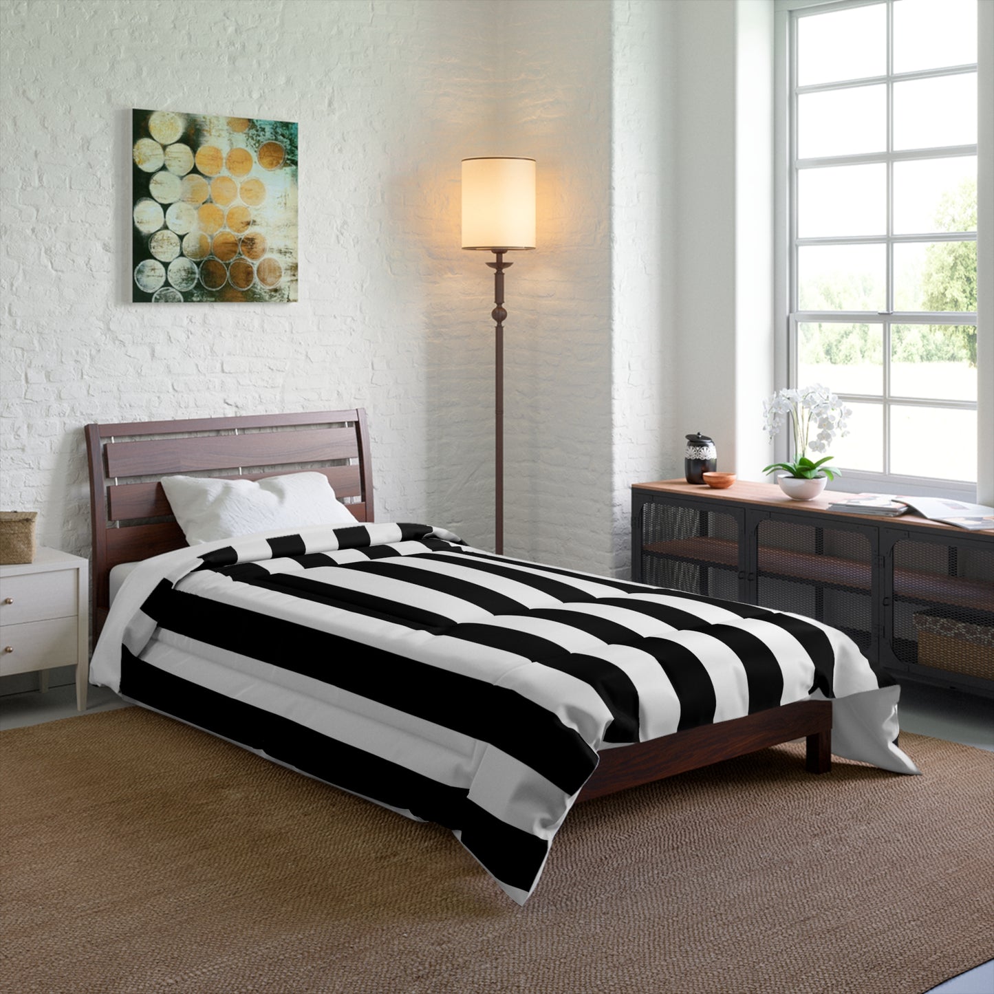 Black Stripe Comforter Bedding Set (4 Sizes)