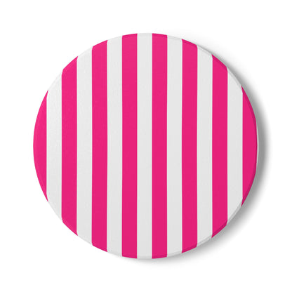 Pink Stripe Ceramic Coaster Square or Round Pink and White Striped Drink Coaster