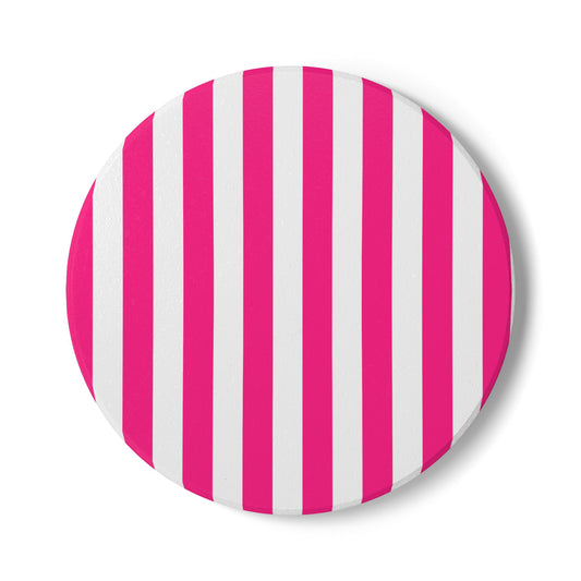 Pink Stripe Ceramic Coaster Square or Round Pink and White Striped Drink Coaster