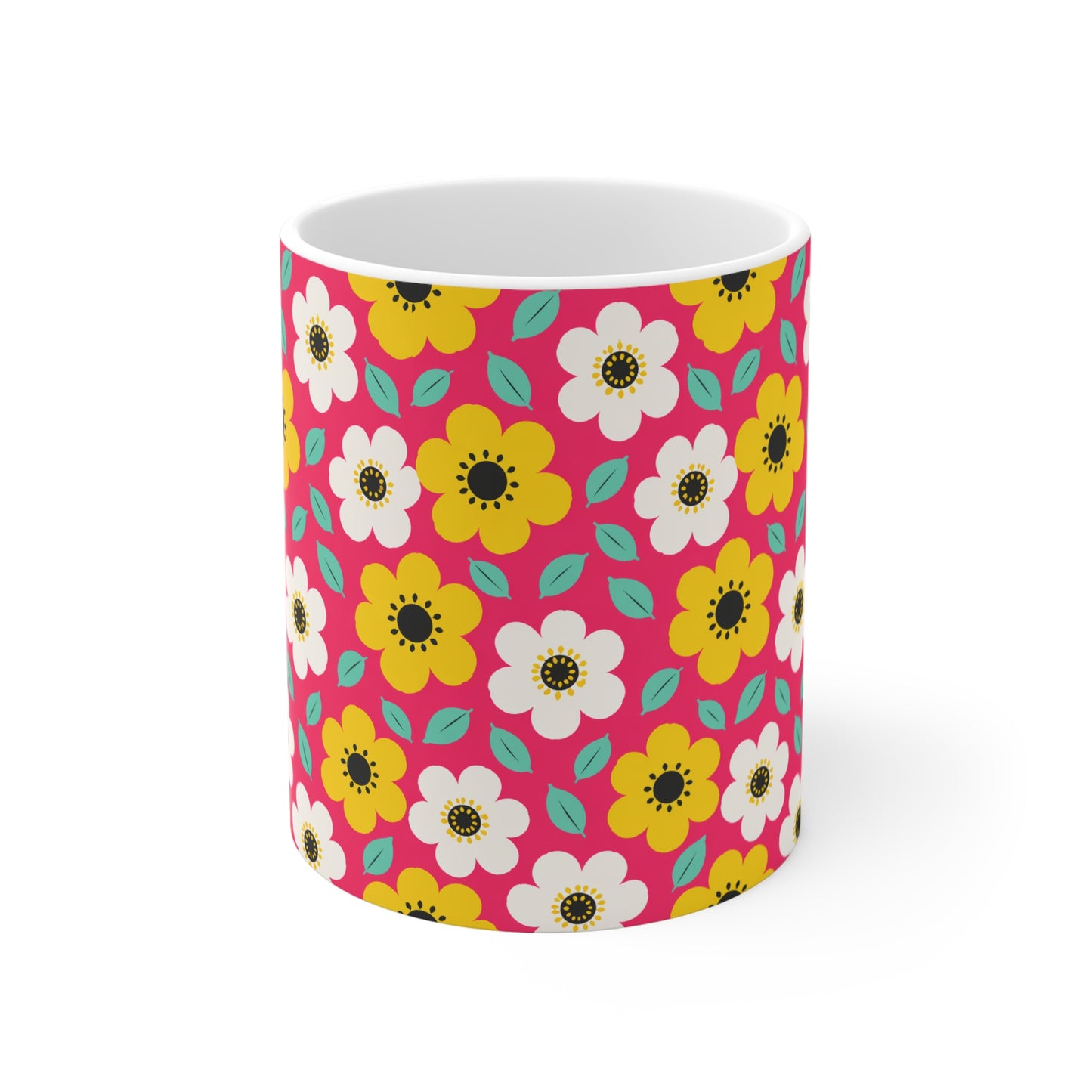 Happy Flower Ceramic Coffee Mug 11 oz Retro Daisy Mug