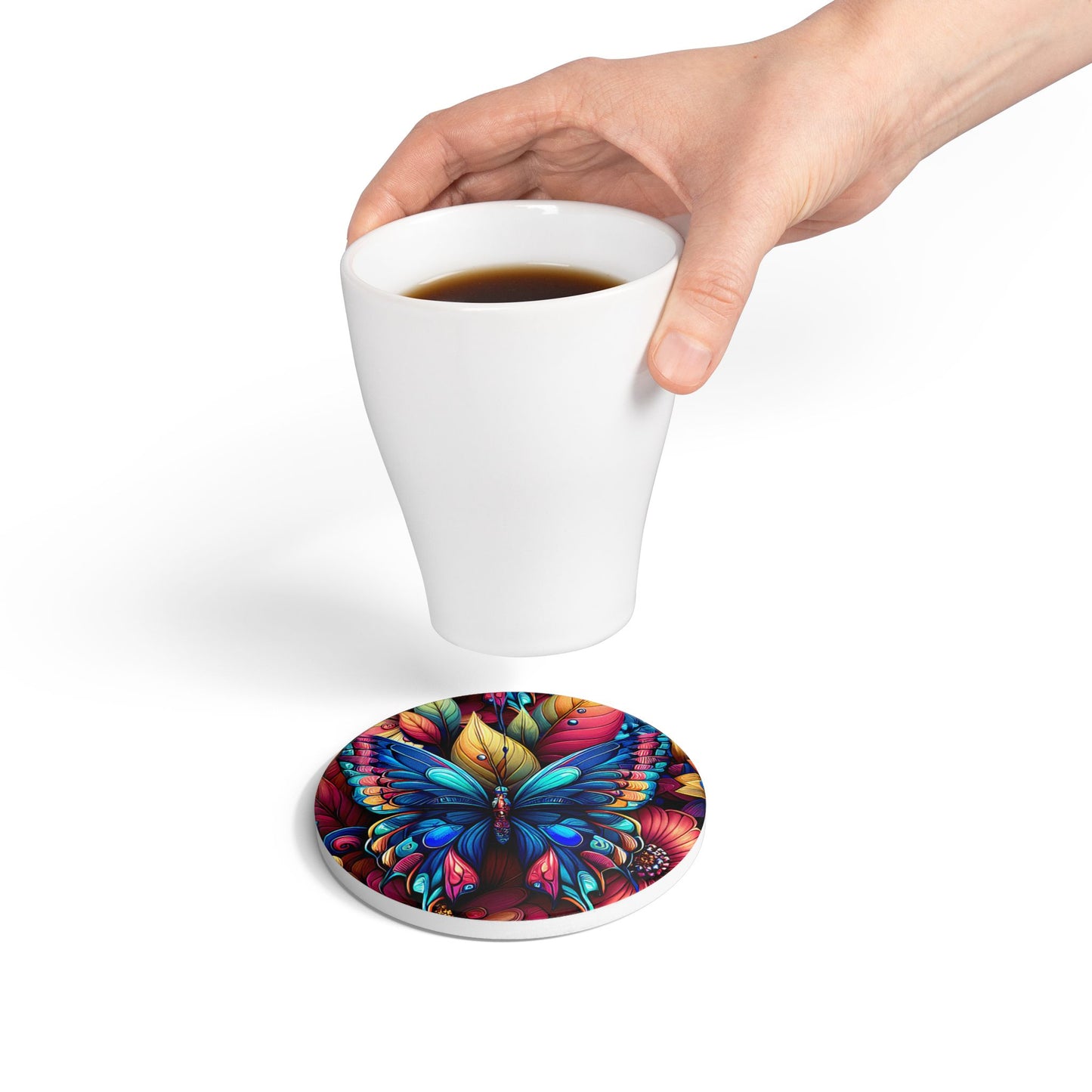 Metamorphosis Ceramic Coaster Vibrant Butterfly Floral Drink Coaster