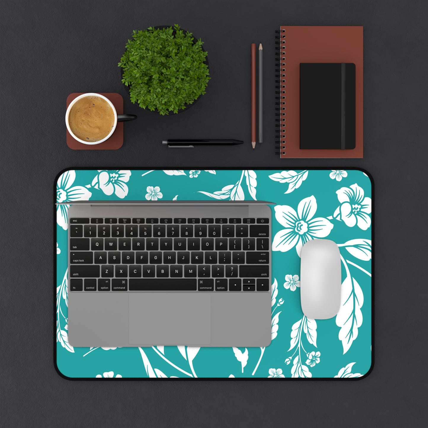 Deep Aqua Floral Desk Pad (12x18, 12x22 or 16x32)