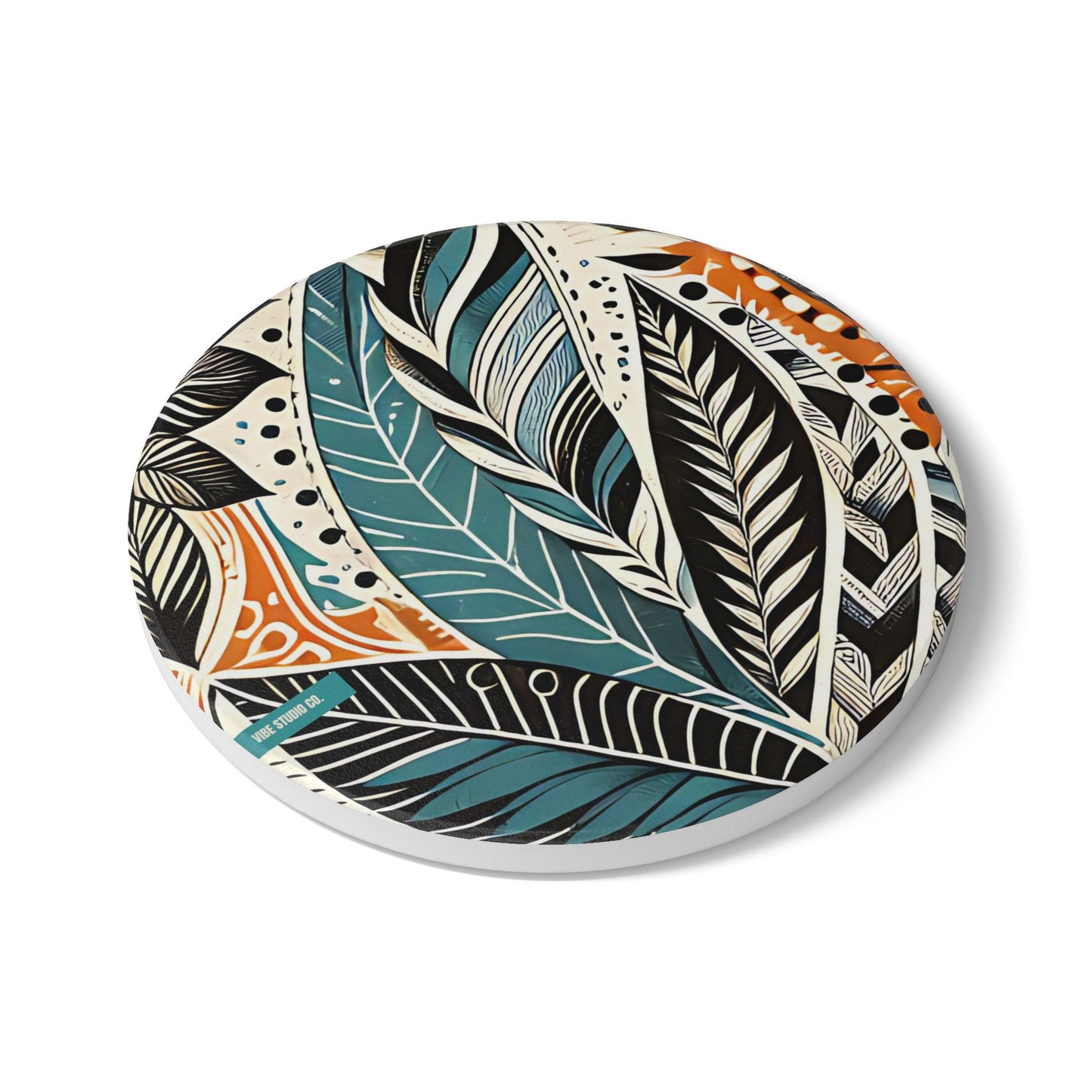 Botanical Leaves Blue Ceramic Coaster Modern Botanical Drink Coaster