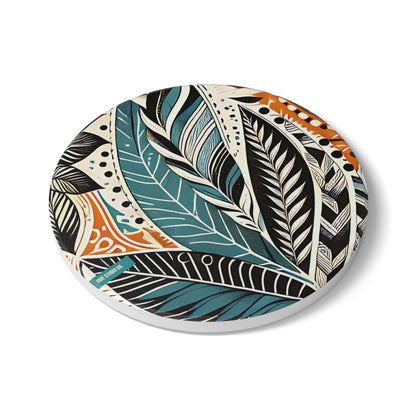Botanical Leaves Blue Ceramic Coaster Modern Botanical Drink Coaster