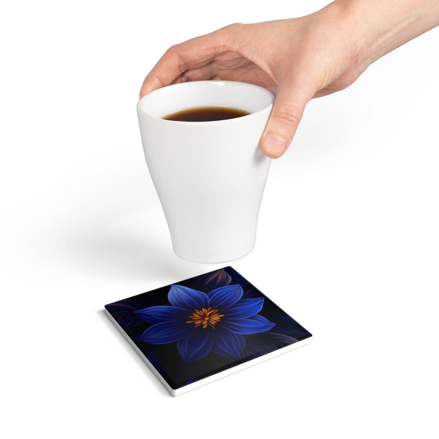 Blue Floral Heaven Ceramic Coaster Botanical Drink Coaster