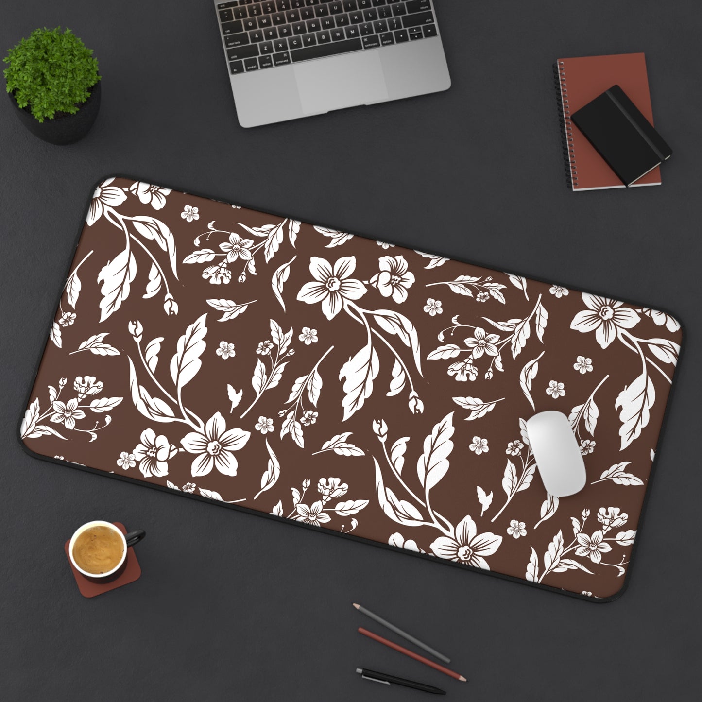 Chocolate Brown Floral Desk Pad (12x18, 12x22 or 16x32)