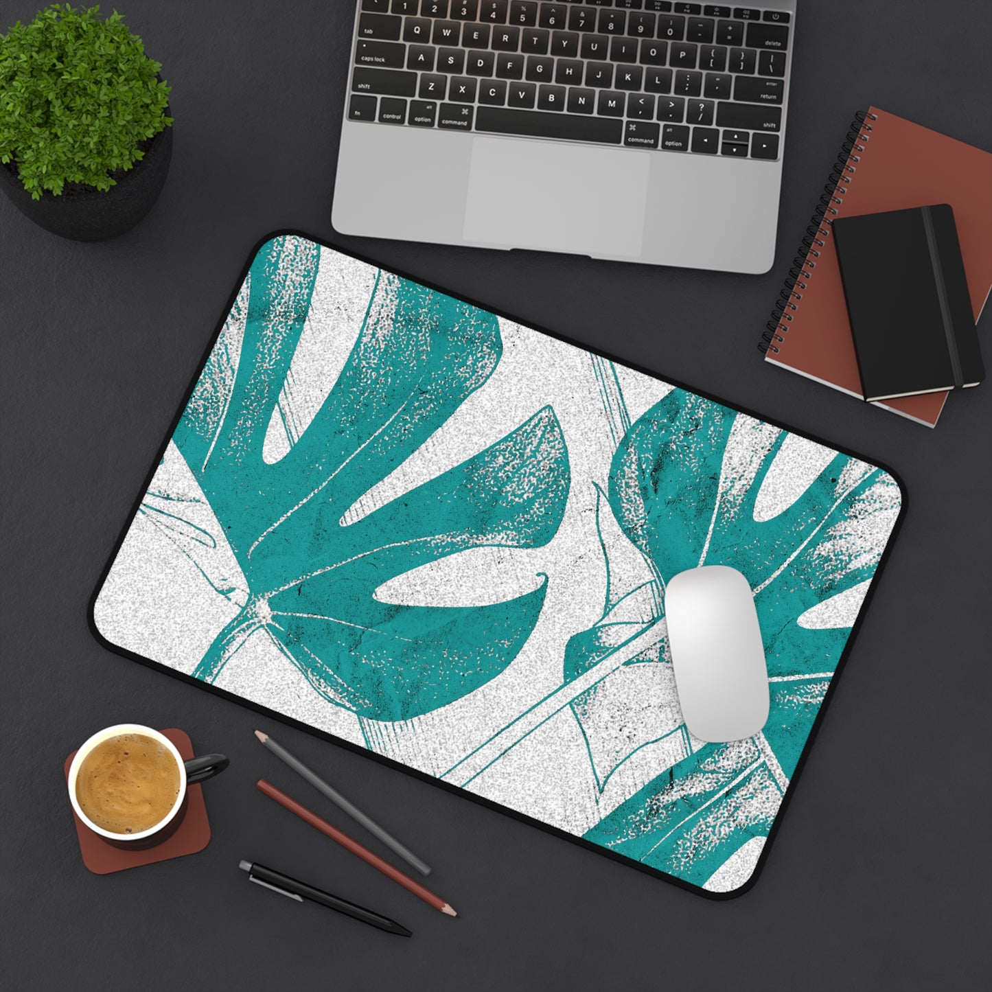Monstera Leaf Deep Aqua Desk Pad