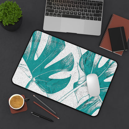 Monstera Leaf Deep Aqua Desk Pad