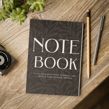 Muted Charcoal Leaves A5 Lined Journal Minimal Botanical Notebook | Coordinated Collection