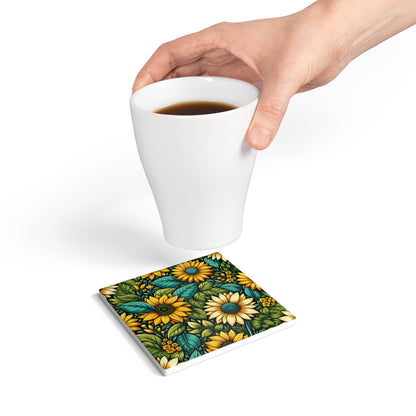 Sunflower Grove Ceramic Coaster Botanical Drink Coaster