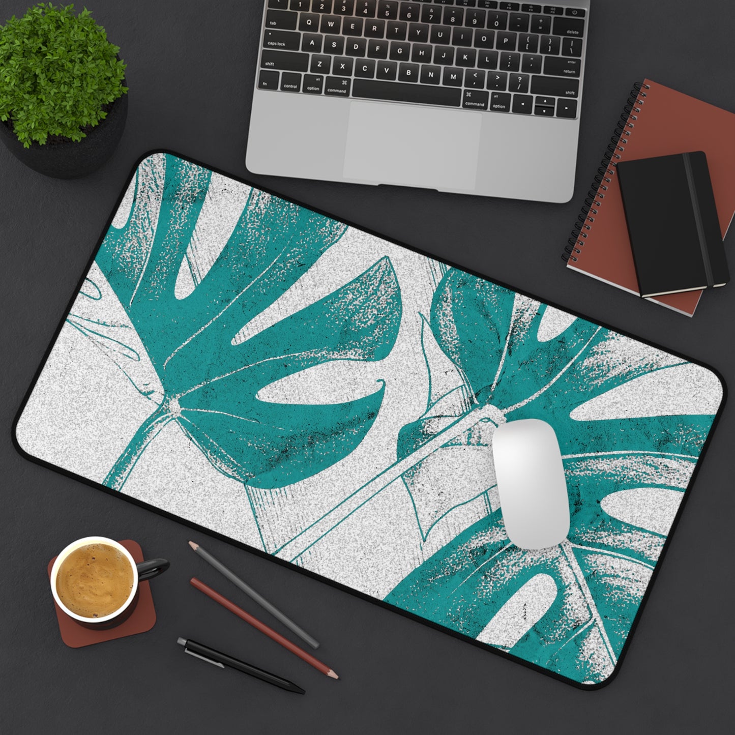Monstera Leaf Deep Aqua Desk Pad
