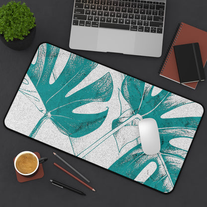 Monstera Leaf Deep Aqua Desk Pad