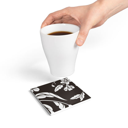 Muted Charcoal Floral Ceramic Coaster Coordinated Collection