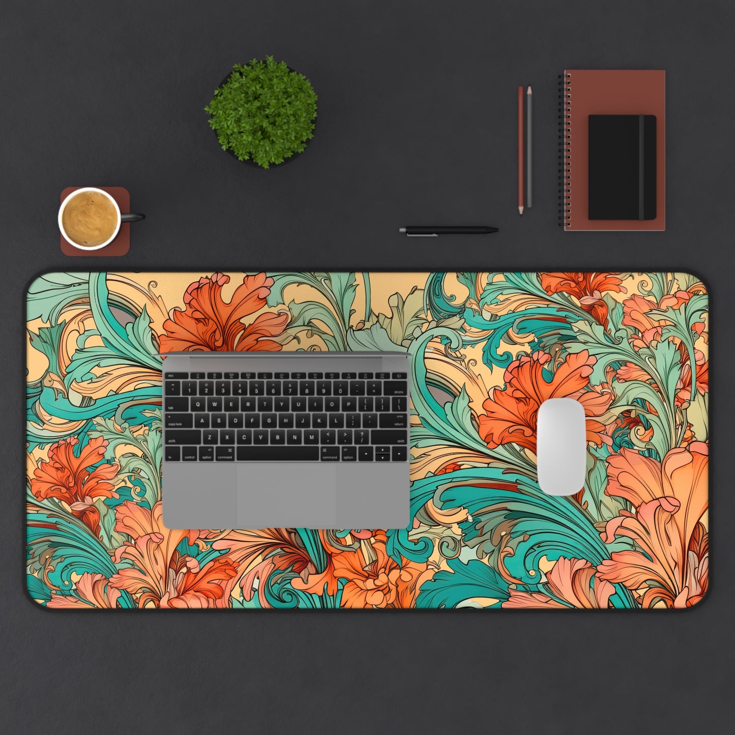 Coral Flourish Desk Mat Extended Mouse Pad (12x18, 12x22, 16x32)