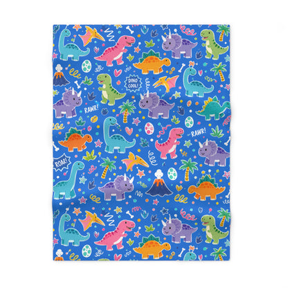 Blue Dino Soft Fleece Baby Blanket Dinosaur Nursery Blanket