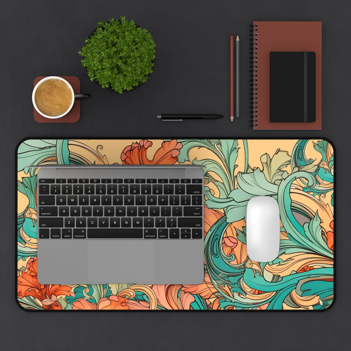 Coral Flourish Desk Mat Extended Mouse Pad (12x18, 12x22, 16x32)