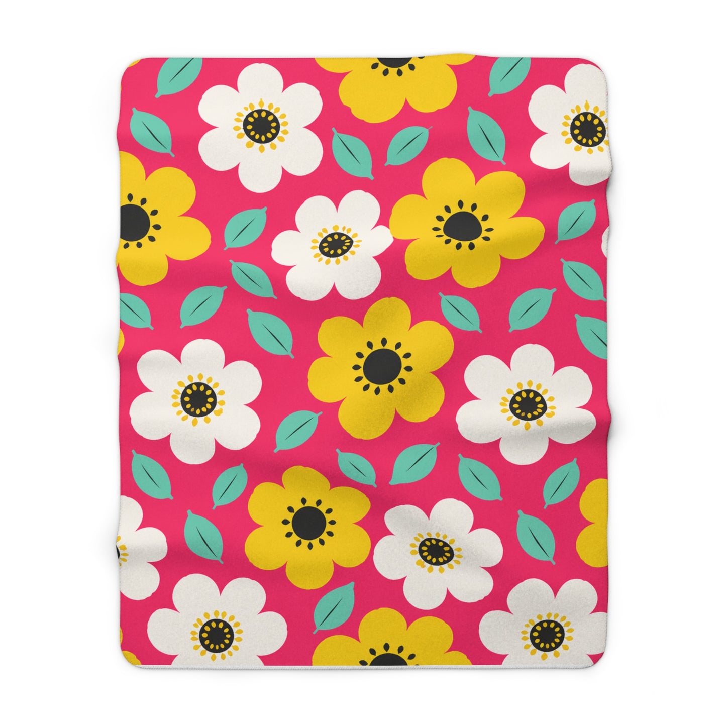 Happy Flower Sherpa Fleece Blanket Cozy Plush Throw Retro Daisy Blanket
