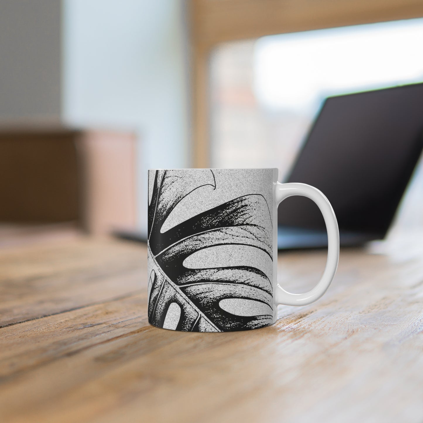 Monstera Leaf Black White Mug