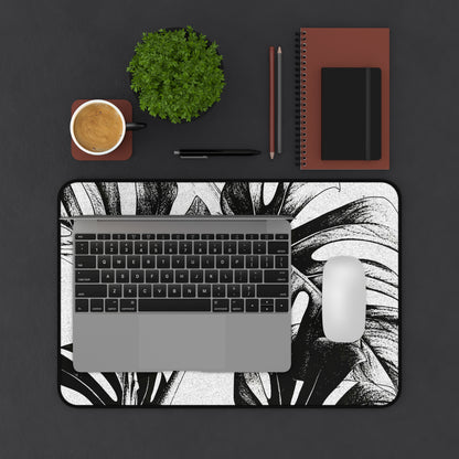 Monstera Leaf Black White Desk Pad
