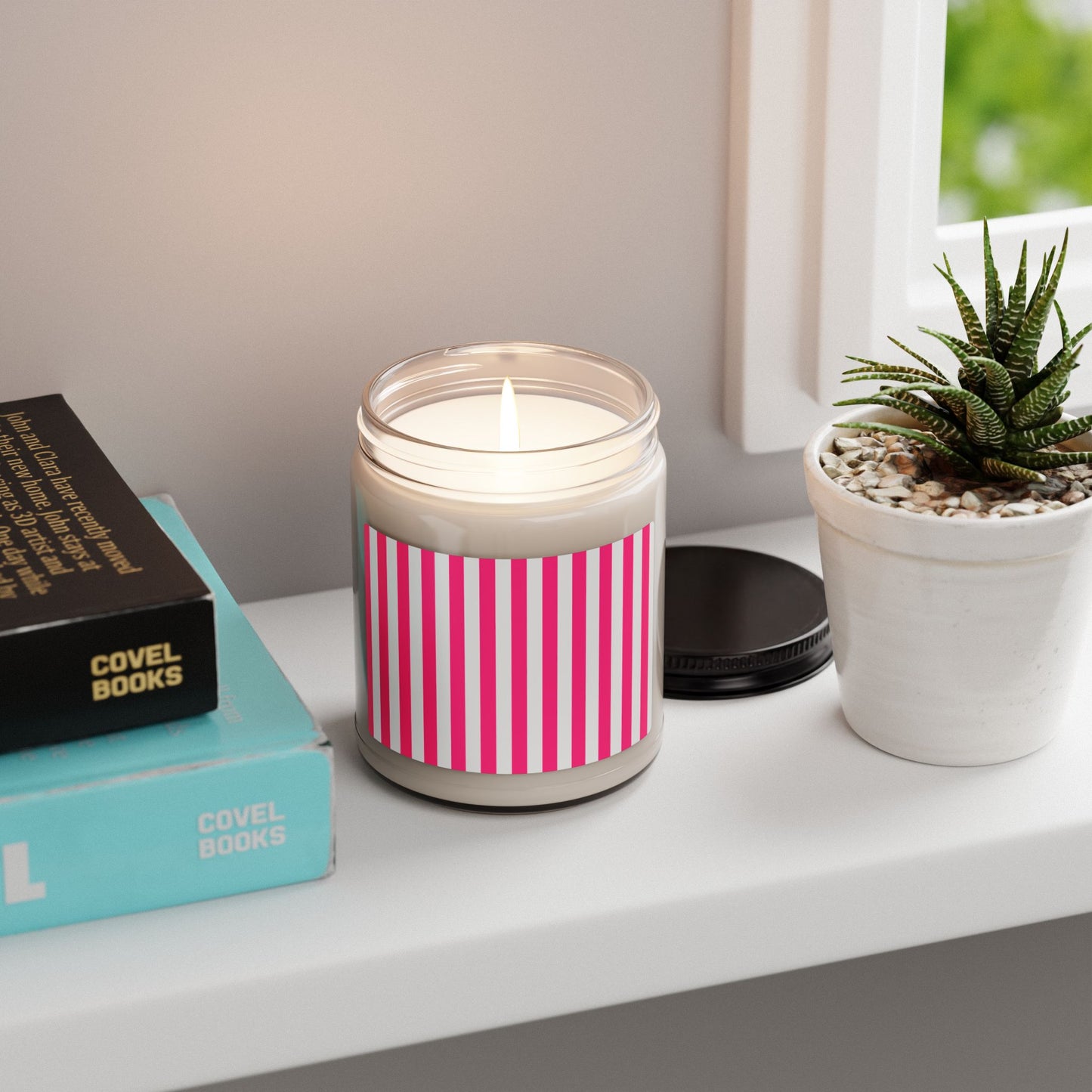 Pink Stripe 9oz Soy Candle Pink Striped Decor Candle