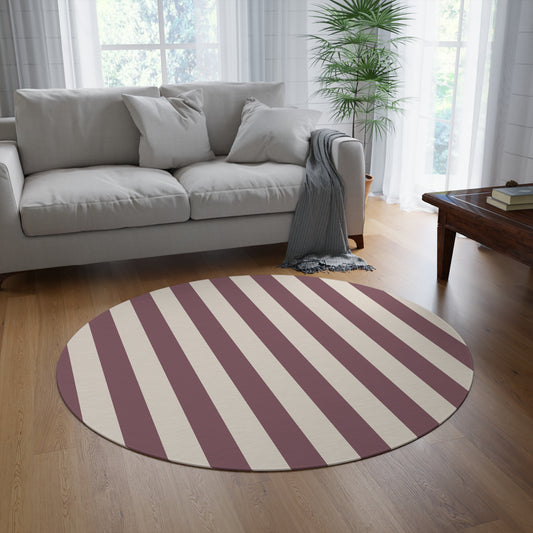 Mauve Stripe Round Rug 60 Inch Striped Area Rug Neutral Modern Home Decor