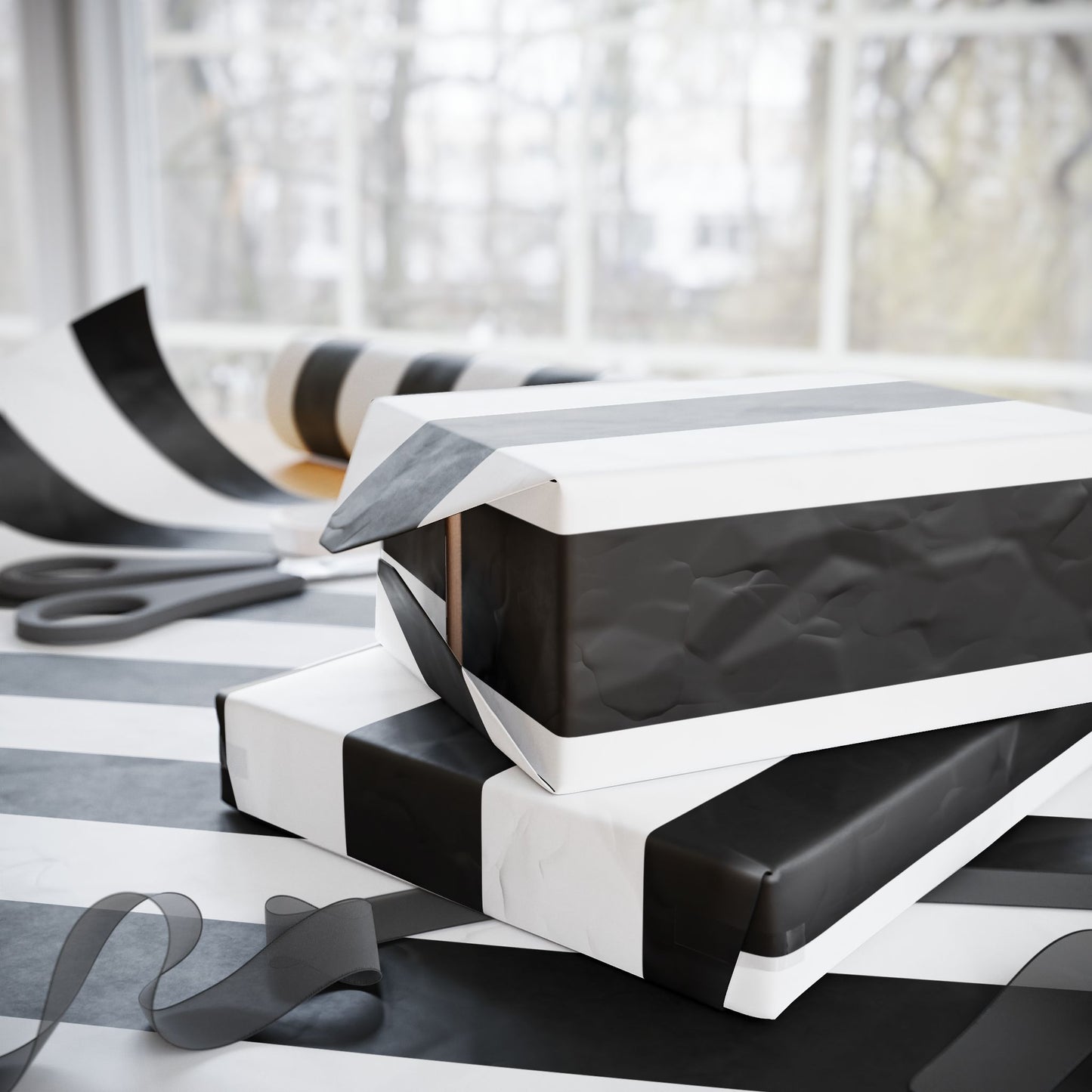 Black Stripe Wrapping Paper, Glossy or Mat (3 Sizes)