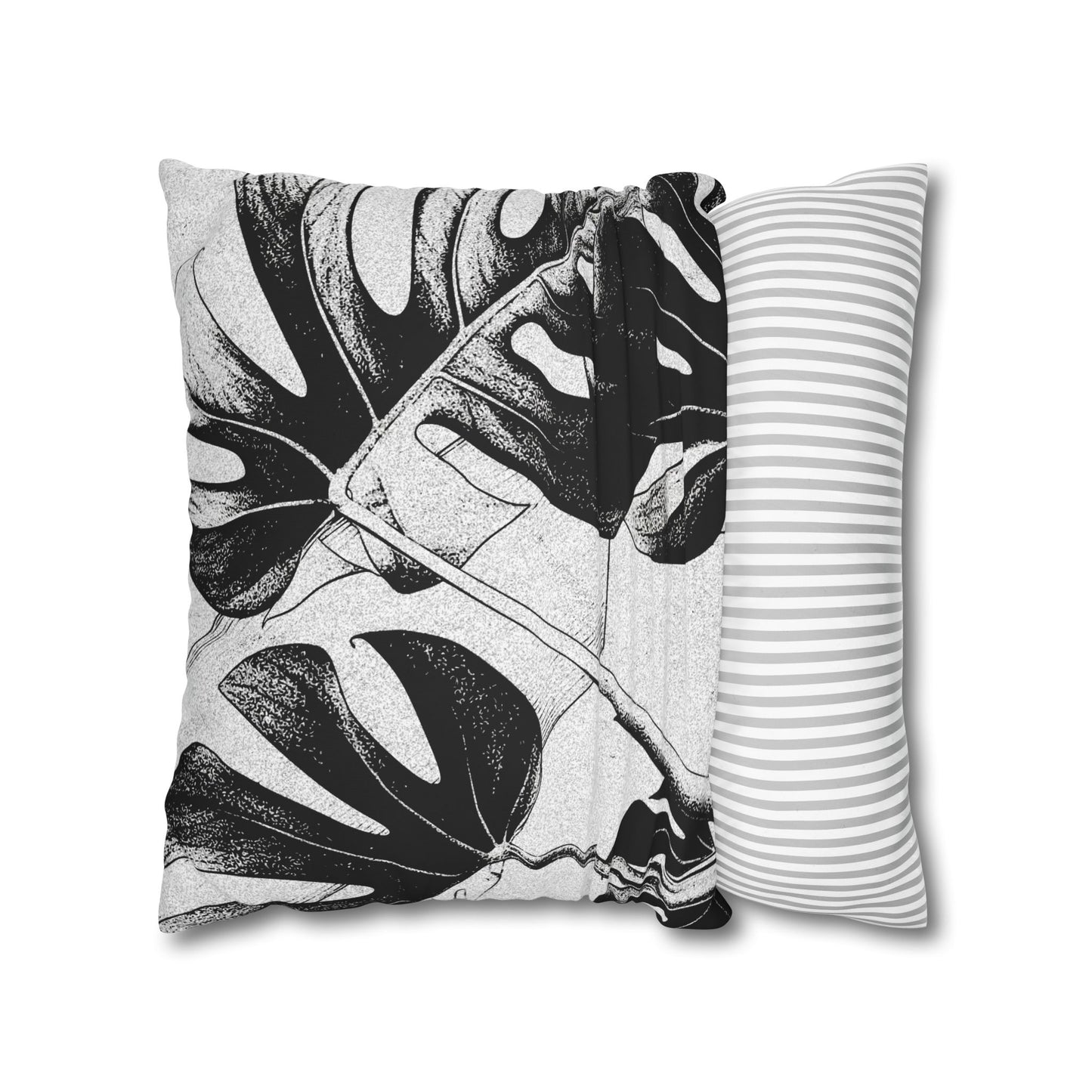Monstera Leaf Black Canvas Pillow Cover 20x20