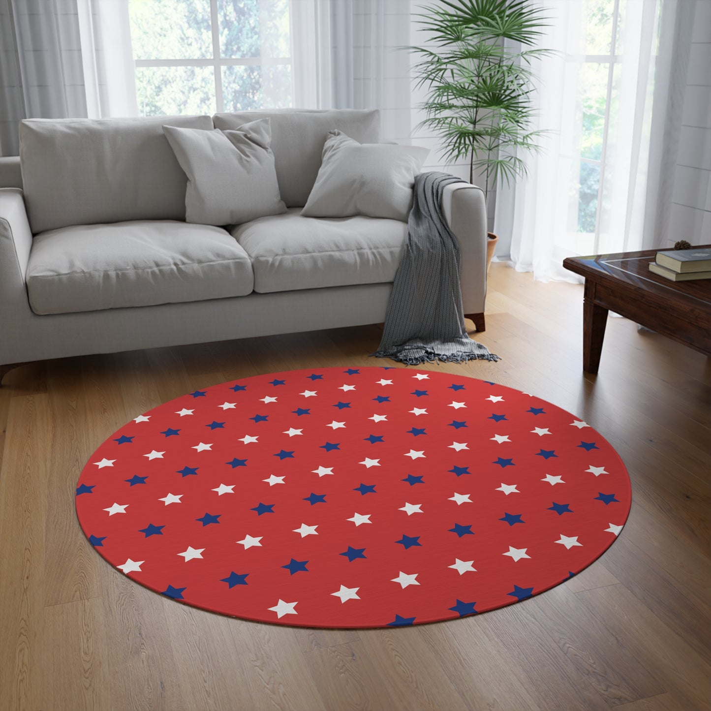 Red, White and Blue Stars Round Rug 60 Inch Patriotic Area Rug