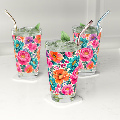 Dreamy Floral Pint Glass 16oz Floral Glassware