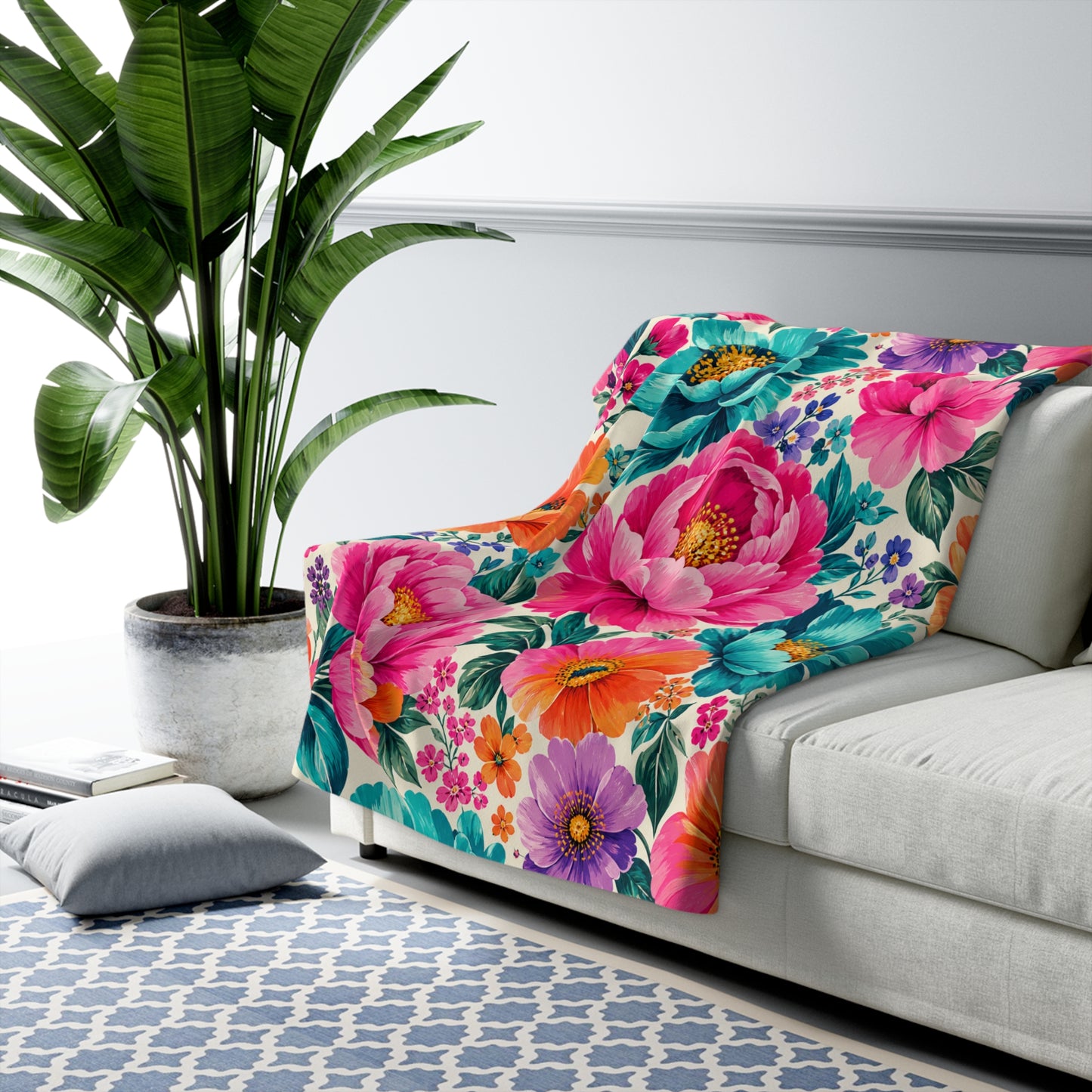 Dreamy Floral Sherpa Blanket 3 Sizes Floral Throw Blanket