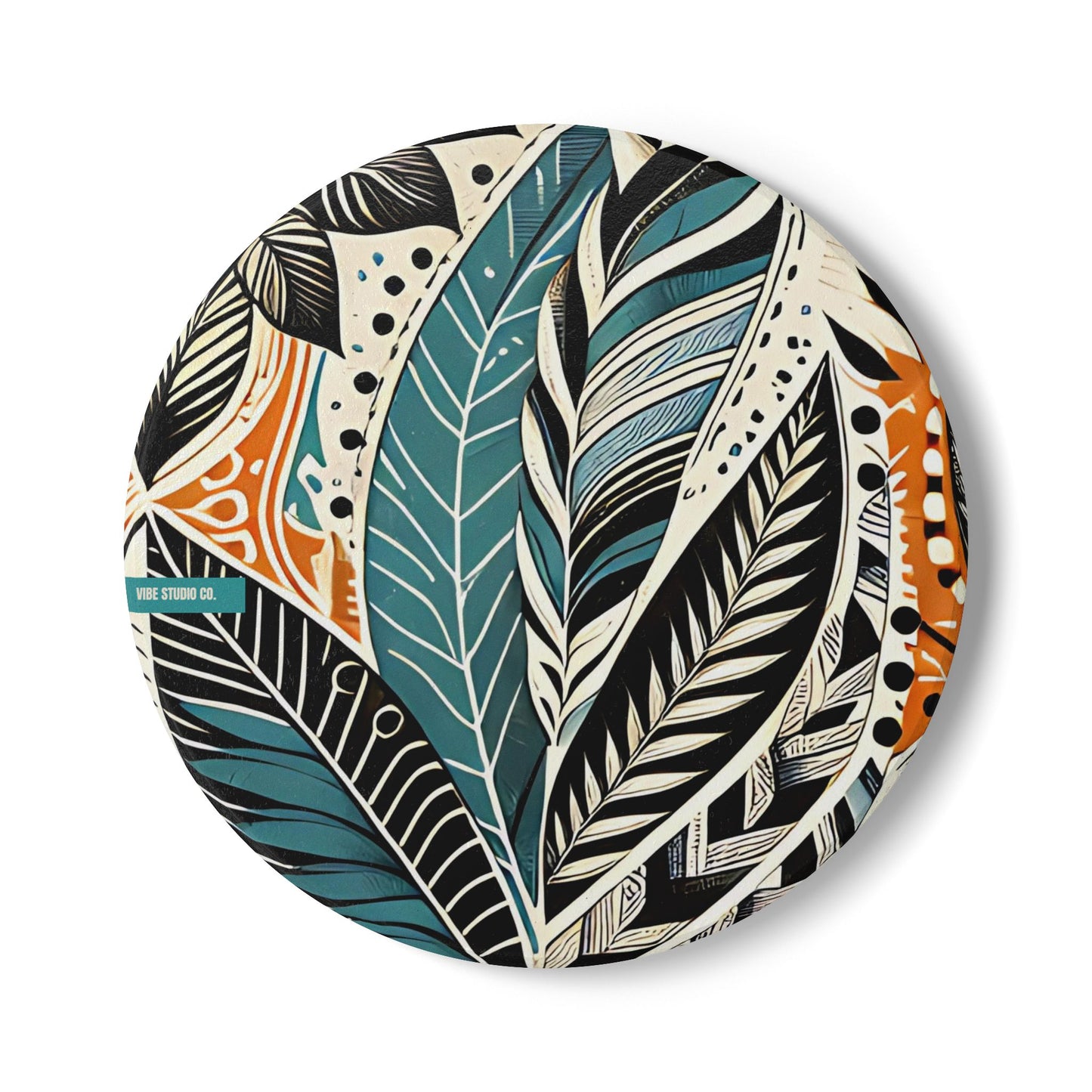 Botanical Leaves Blue Ceramic Coaster Modern Botanical Drink Coaster