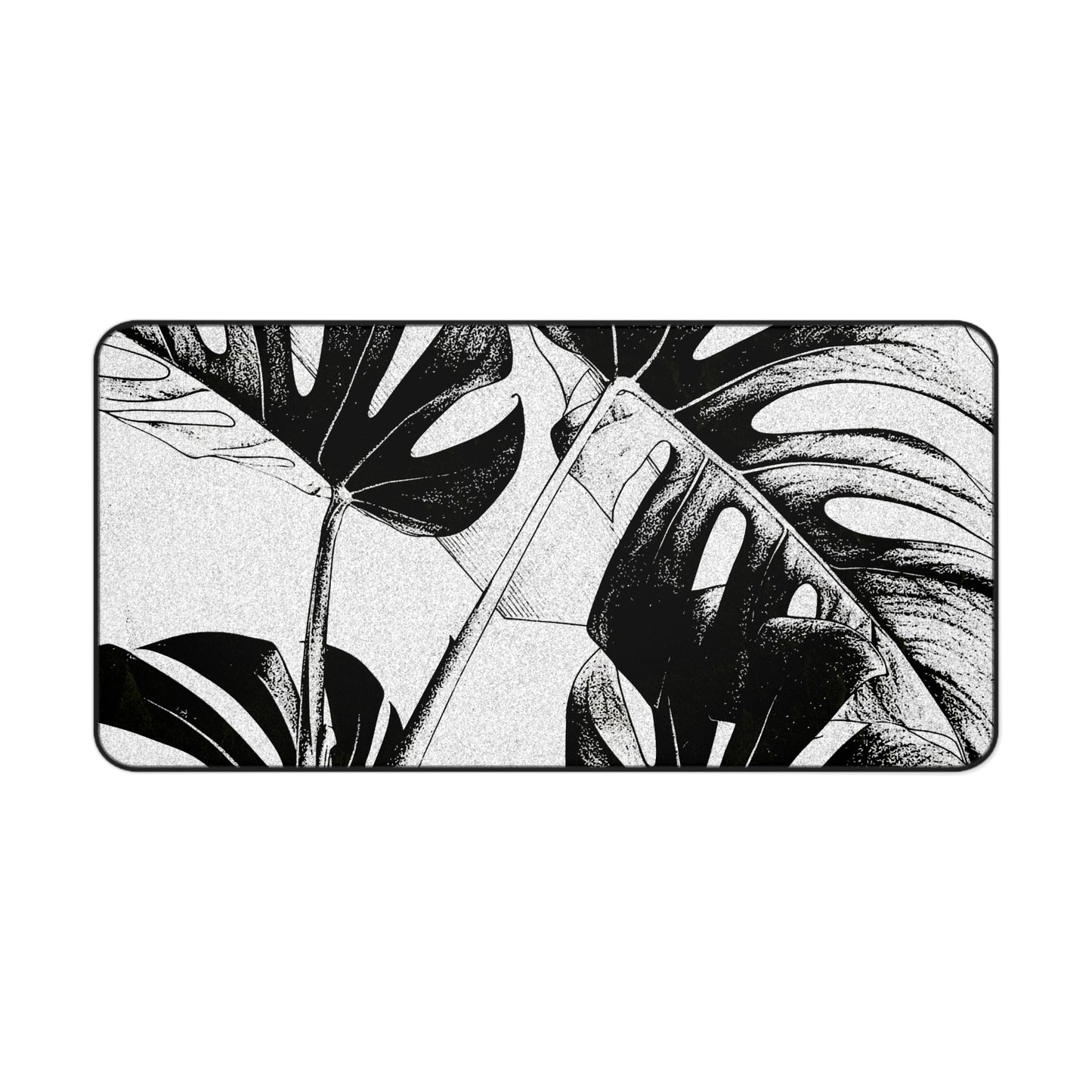 Monstera Leaf Black White Desk Pad