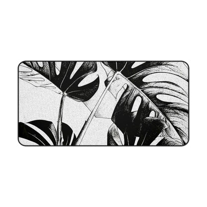 Monstera Leaf Black White Desk Pad