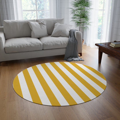 Yellow Stripe Round Rug 60 Inch Modern Striped Area Rug Bright Minimal Room Decor