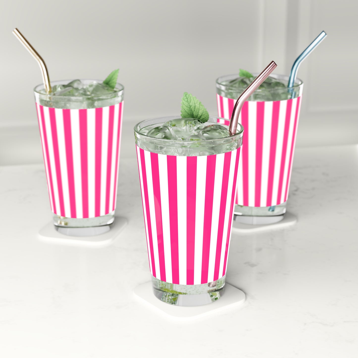 Pink Stripe Pint Glass 16oz Pink Striped Glassware