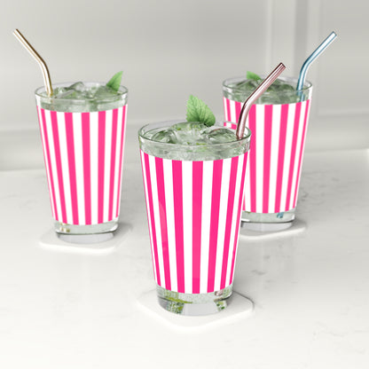 Pink Stripe Pint Glass 16oz Pink Striped Glassware