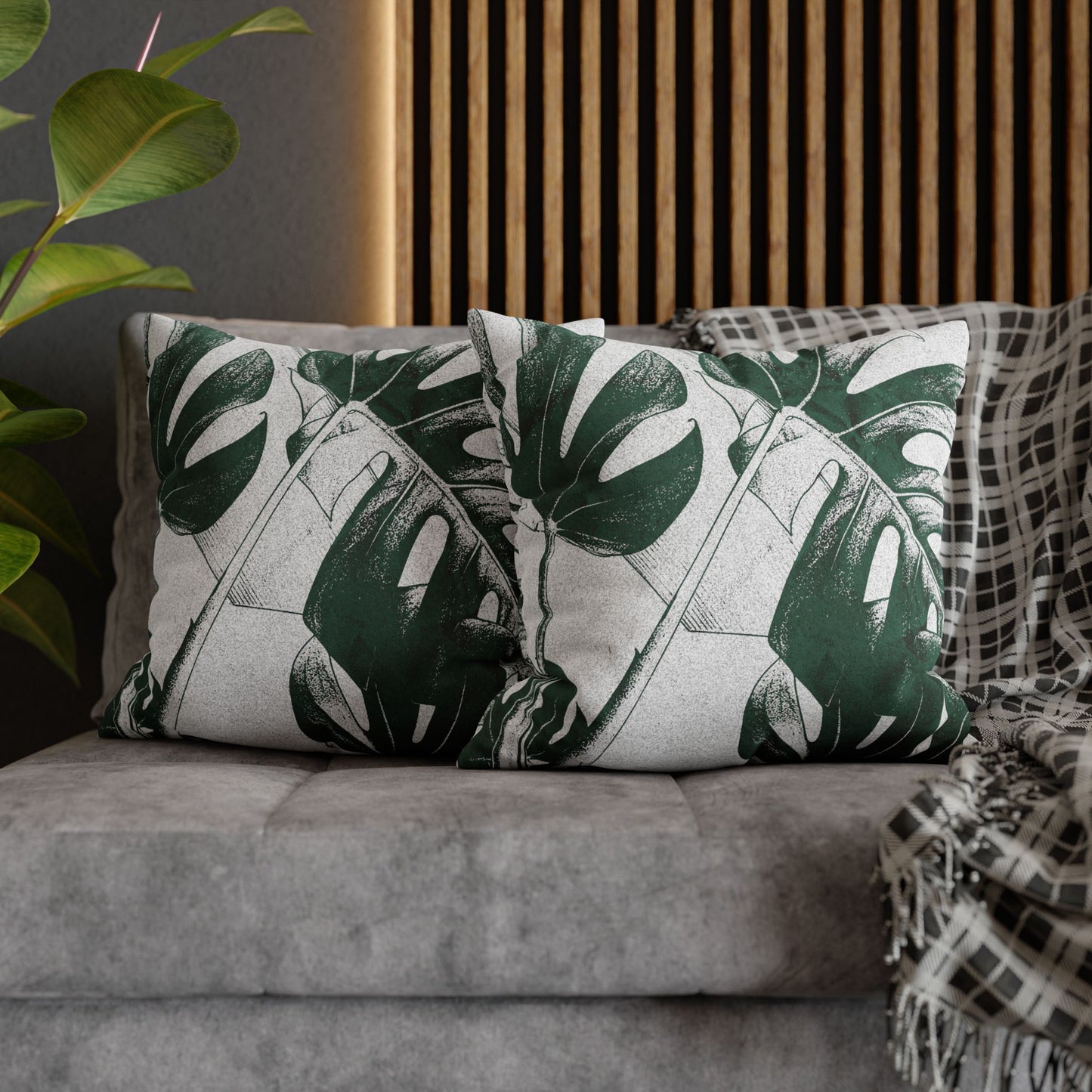 Monstera Leaf Green Canvas Pillow Cover 20x20