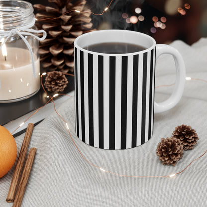 Black Stripe Ceramic Coffee Mug 11 oz Striped Mug